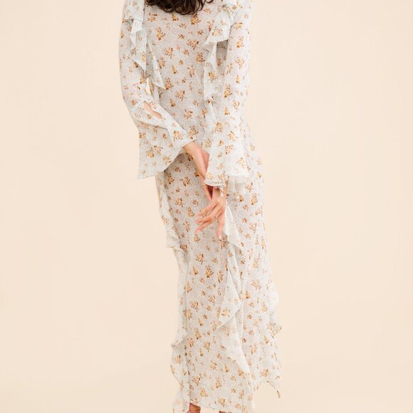 SPELL Gypsy NWOT Fleur Frill Bias Maxi flowy dress In Teapot Blue M - Picture 8 of 16